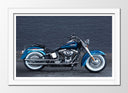 Cuadro enmarcado blanco Moto Harley Davidson Azul, Carretera, Motorista