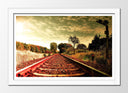 Cuadro enmarcado blanco Paisaje Vias Tren vintage en Otono