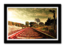 Cuadro enmarcado negro Paisaje Vias Tren vintage en Otono