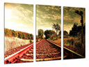 Tríptico Paisaje Vias Tren vintage en Otono