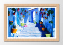 Cuadro enmarcado natural ciudad dechauen, marruecos, escaleras de macetas de colores