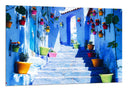 Cuadro ciudad dechauen, marruecos, escaleras de macetas de colores