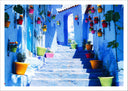 Lámina ciudad dechauen, marruecos, escaleras de macetas de colores
