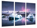 Tríptico paisaje aurora boreal, iceberg en el oceano