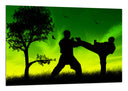 Cuadro taekwondo, bosque verde, siluetas