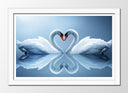 Cuadro enmarcado blanco pareja de cisne, forma corazon, decoracion
