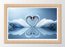 Cuadro enmarcado natural pareja de cisne, forma corazon, decoracion