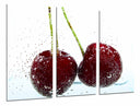 Tríptico cerezas con salpicaduras de agua, fruta