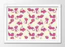Cuadro enmarcado blanco silueta gatos rosa en fondo amarillo, decoracion, animal