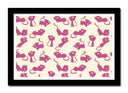 Cuadro enmarcado negro silueta gatos rosa en fondo amarillo, decoracion, animal