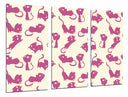 Tríptico silueta gatos rosa en fondo amarillo, decoracion, animal