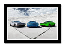 Cuadro enmarcado negro Coches Carreras Colores Sobre Fondo de Asfalto