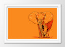 Cuadro enmarcado blanco elefante fondo naranja, animal, salvaje, naturaleza, decoracion
