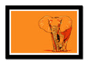 Cuadro enmarcado negro elefante fondo naranja, animal, salvaje, naturaleza, decoracion