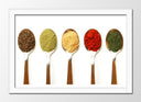 Cuadro enmarcado blanco tres cucharas con especias, condimento, sabores