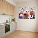 Estancia cup-cakes, tonos morados, postre, desayuno