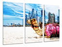 Tríptico camello en la playa, ciudad e dubai