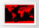 Cuadro enmarcado blanco mapamundi color rojo y negro