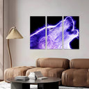 Estancia lobo aullando neon, morado en fondo negro