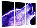 Tríptico lobo aullando neon, morado en fondo negro