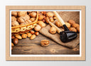 Cuadro enmarcado natural frutos secos, nueces, cesto, aperitivo, comida