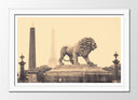 Cuadro enmarcado blanco estatua de leon, ciudad de paris, eiffel