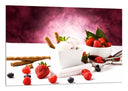 Cuadro bola de helado con fresas, postre