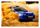 Lámina Paisaje Desierto Nuve Arena, Coche Carreras Azul Rally