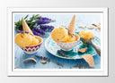 Cuadro enmarcado blanco copas de helado, postre, naranja, refrescante