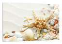 Cuadro estrella de mar con conchas sobre la arena, playa, mar, caracola