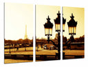 Tríptico paisaje ciudad color sepia, torre eiffel, paris
