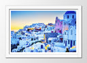 Cuadro enmarcado blanco paisaje casas de pueblo, Ciudad de italia, atardecer