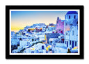 Cuadro enmarcado negro paisaje casas de pueblo, Ciudad de italia, atardecer