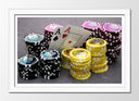 Cuadro enmarcado blanco fichas de poker, cartas