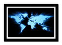 Cuadro enmarcado negro mapamundi color negro y azul electrico