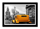 Cuadro enmarcado negro Coche Clasico Amarillo, vintage, ciudad de londres
