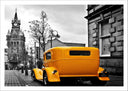 Lámina Coche Clasico Amarillo, vintage, ciudad de londres