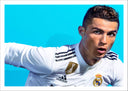 Lámina cristiano ronaldo, fondo azul, equipacion madrid