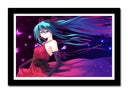 Cuadro enmarcado negro Imagen anime, mujer con vestido rojo sobre fondo oscuro