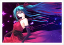 Lámina Imagen anime, mujer con vestido rojo sobre fondo oscuro