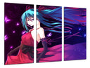 Tríptico Imagen anime, mujer con vestido rojo sobre fondo oscuro
