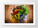 Cuadro enmarcado blanco harry potter, escudo, casas