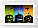 Cuadro enmarcado blanco imagen halloween, siluetas de calabaza, colores