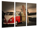 Tríptico furgoneta Volkswagen antigua, retro, vintage, atardecer, surf