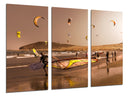 Tríptico windsurf en la playa, deporte, vela, atardecer, tonos calidos