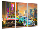 Tríptico Videojuego Cyber Punk 2077, Cuidad neón, Toyota Supra, Coche