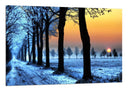 Cuadro paisaje bosque helado ,atardecer,camino,naturaleza