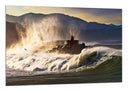 Cuadro mar rompiendo sobre faro, atardecer,oceano
