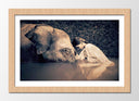 Cuadro enmarcado natural niña con elefante, color sepia, ternura, decoracion, animal