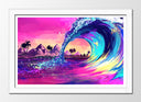 Cuadro enmarcado blanco ola en la playa, surf deporte,colores llamativos